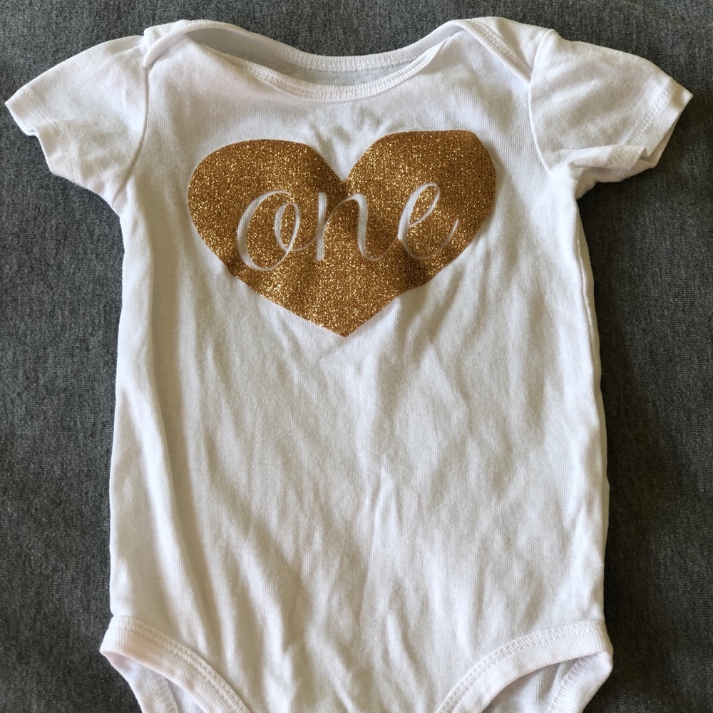 ONE birthday shirt with gold heart onesie